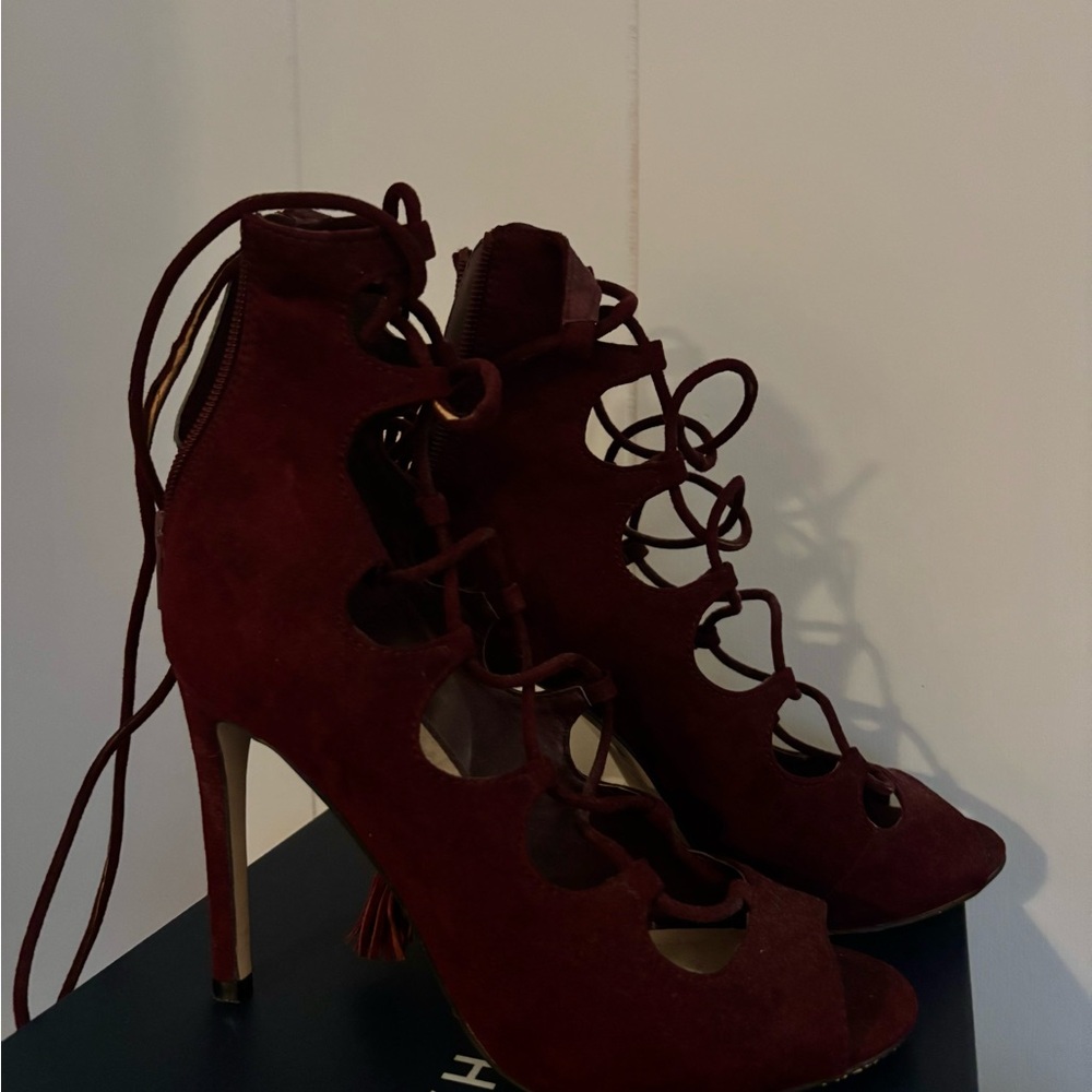 Elegant Burgundy Lace-Up Heels